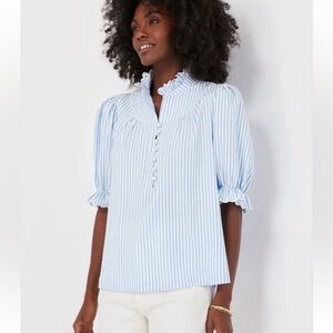 Pomander Place Tuckernuck Blue Stripe Selena Seersucker Blouse Women Small Chic